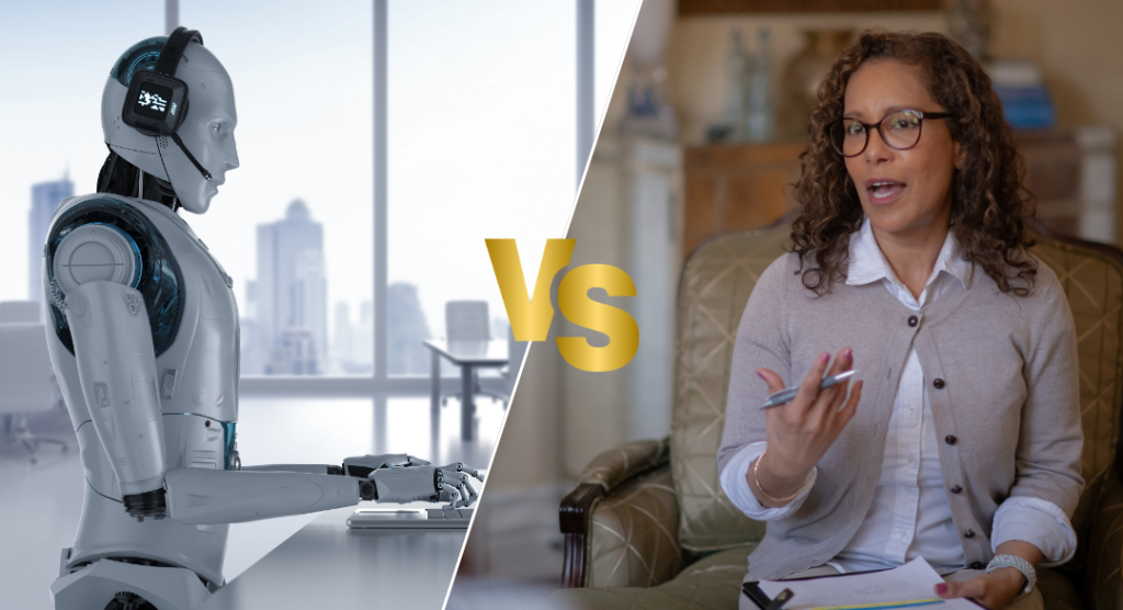 Comparison of AI therapy chatbot interface versus licensed mental health clinician in session