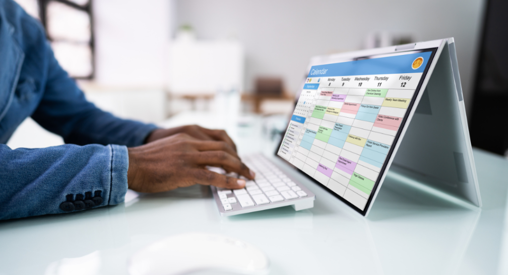 Therapist reviewing therapy appointment reminders on a practice management scheduling dashboard