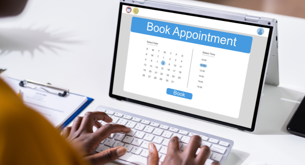 Therapy client booking and confirming appointment through a client portal on smartphone reducing no-shows